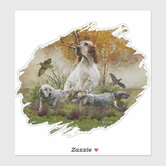 Engelse zetter met fazanten, kunst sticker (Vel)