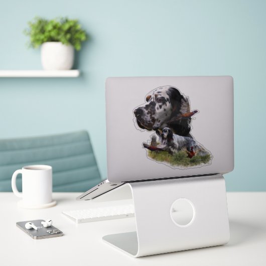 Engelse zetter met fazanten, kunst sticker (Laptop op bureau)