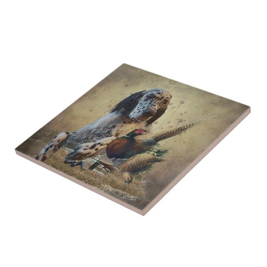 Engelse zetter met fazanten, kunst tegeltje (Zijkant)