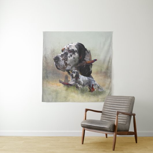 Engelse zetter met fazanten, kunst wandkleed (In situ)