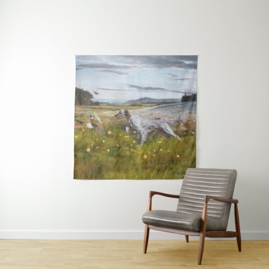 Engelse zetter met fazanten, kunst wandkleed (In situ)