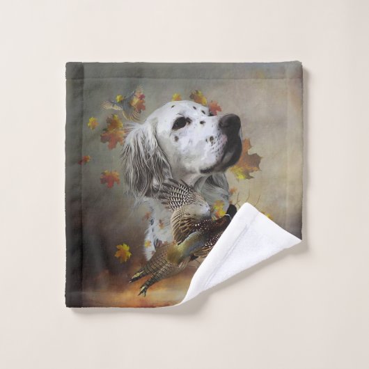 Engelse zetter met fazanten, kunst washandje (Wasdoekje)