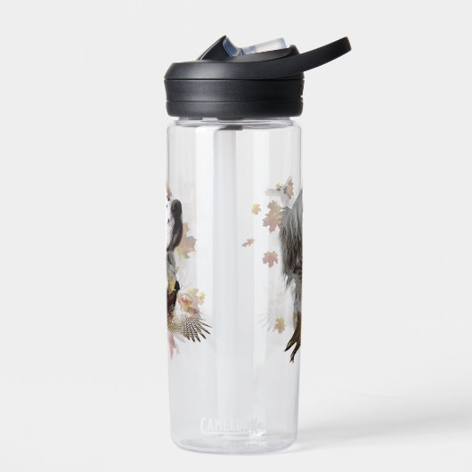 Engelse zetter met fazanten, kunst waterfles (Links)