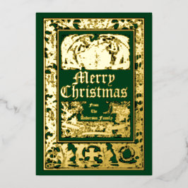 Engelsen en Pomegranate Border Kerstmis Folie Feestdagenkaart