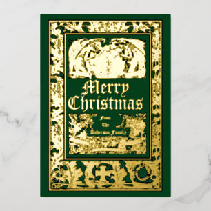  Engelsen en Pomegranate Border Kerstmis Folie Feestdagenkaart