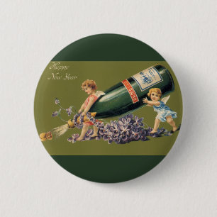 Engelsen met Champagne; een gelukkig nieuwjaar Ronde Button 5,7 Cm