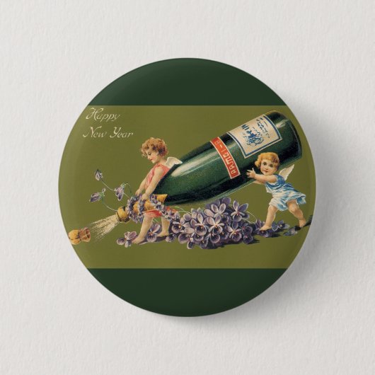  Engelsen met Champagne; een gelukkig nieuwjaar Ronde Button 5,7 Cm (Voorkant)