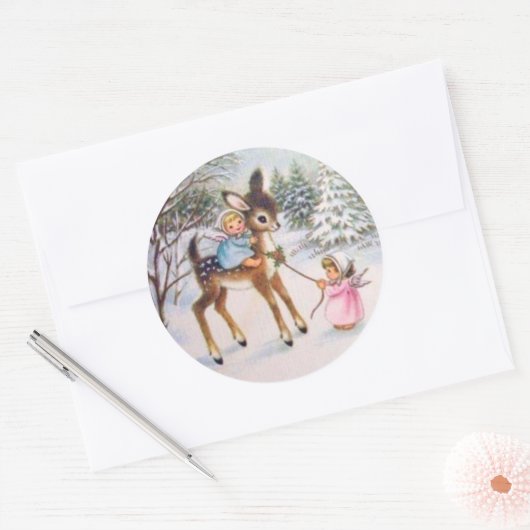  Engelsen met kerstBaby Ronde Sticker (Envelop)