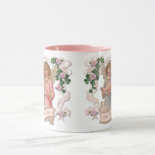 Engelsen met roze rozen God zegene jou Mok (Midden)