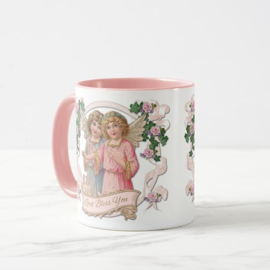  Engelsen met roze rozen God zegene jou Mok (Voorkant links)