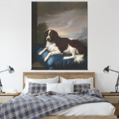 Engelstalig Springer-spaniel op een kussen Canvas Afdruk (Insitu (Slaapkamer))