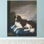 Engelstalig Springer-spaniel op een kussen Canvas Afdruk (Insitu (Houten vloer))
