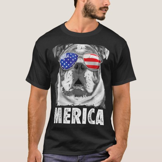 Engelstalige bulledog 4 juli Merica Mannen vs vlag T-shirt (Voorkant)