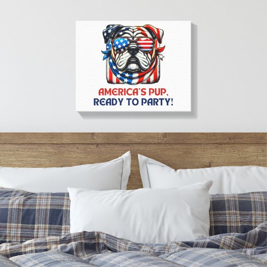 Engelstalige bulledog 4 juli Merica Sunbril USA Canvas Afdruk (Insitu (Slaapkamer))