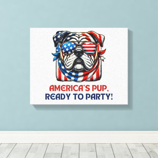 Engelstalige bulledog 4 juli Merica Sunbril USA Canvas Afdruk (Insitu (Houten vloer))
