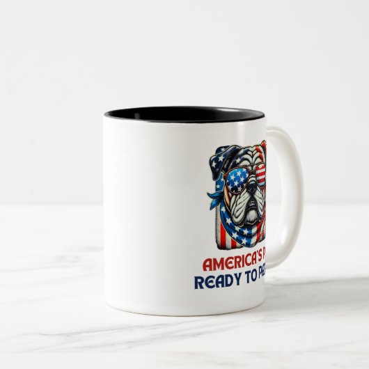 Engelstalige bulledog 4 juli Merica Sunbril USA Tweekleurige Koffiemok (Voorkant rechts)