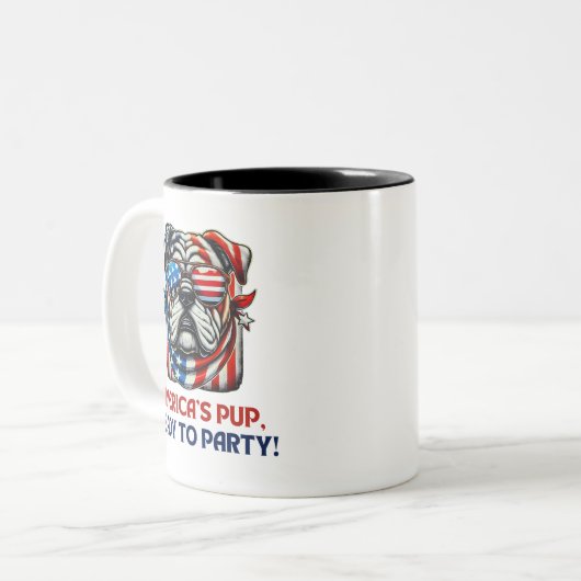 Engelstalige bulledog 4 juli Merica Sunbril USA Tweekleurige Koffiemok (Voorkant links)