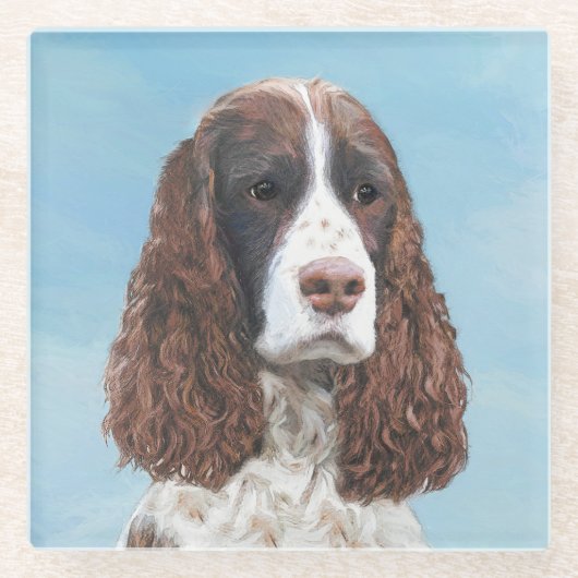 Engelstalige spaniel-schilderkunst glazen onderzetter (Voorkant)