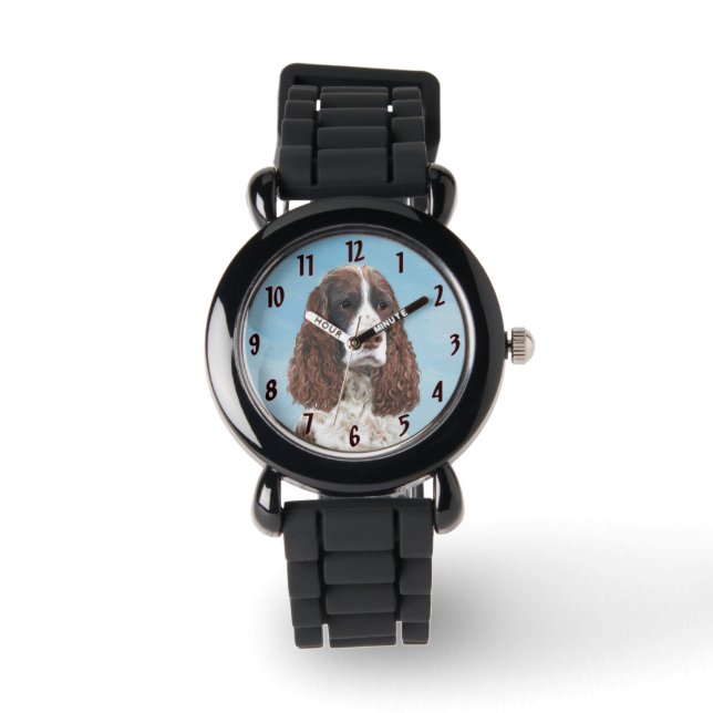 Engelstalige spaniel-schilderkunst horloge (Voorkant)