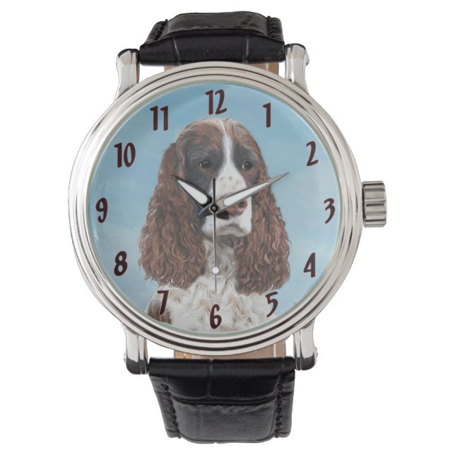 Engelstalige spaniel-schilderkunst horloge (Voorkant)