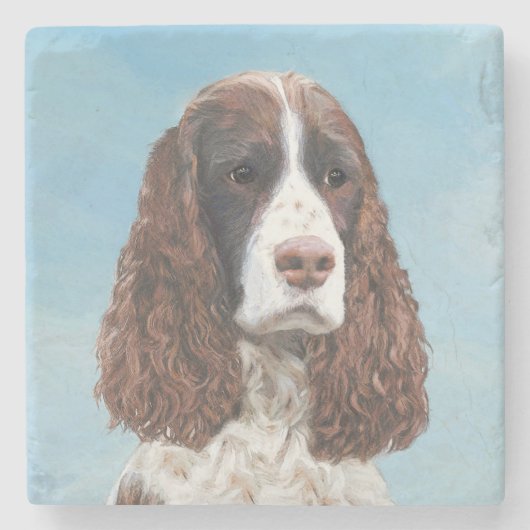 Engelstalige spaniel-schilderkunst stenen onderzetter (Voorkant)