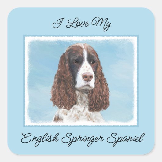 Engelstalige spaniel-schilderkunst vierkante sticker (Voorkant)