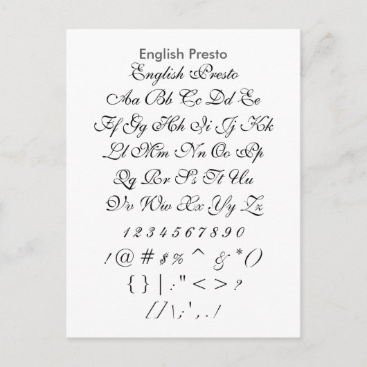 Engelstalige voorbeeldkaart Presto - Zazzle Font Briefkaart (Voorkant)
