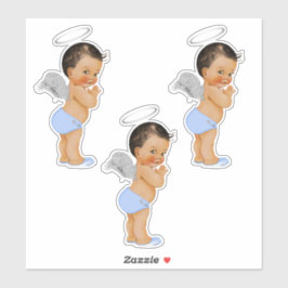 Engeltje Baby Jongen Lichtblauwe Zilveren Vleugels Sticker