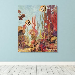 Engelvis in Koraal, Vintage Tropische Vissen in Oc Canvas Afdruk