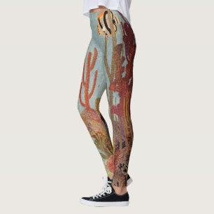 Engelvis in Koraal, Vintage Tropische Vissen in Oc Leggings