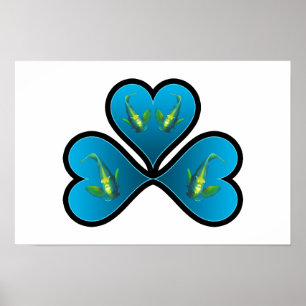 Engelvis Tweeling - 3 Blauwe Harten met Zwarte Ran Poster