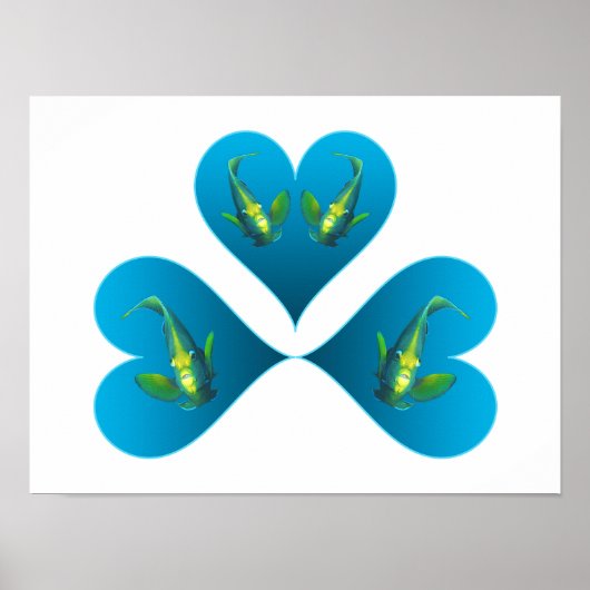 Engelvis Tweeling - Drie Blauwe Hart Illustratie | Poster (Voorkant)