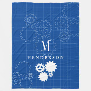 Engineer Blauwdrukstijl Aangepaste monogram Volwas Fleece Deken