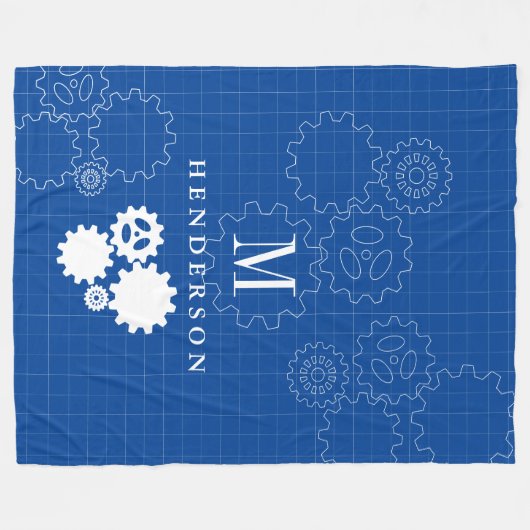 Engineer Blauwdrukstijl Aangepaste monogram Volwas Fleece Deken (Voorkant (Horizontaal))