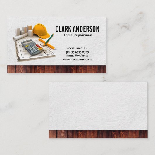 Engineer Blue Prints Tool Equipment | aannemer Visitekaartje (Voorkant / Achterkant)