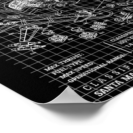 Engineer Christmas Funny Santa Rocket Sleigh Bluep Poster (Hoek)