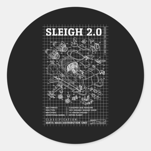 Engineer Christmas Funny Santa Rocket Sleigh Bluep Ronde Sticker (Voorkant)