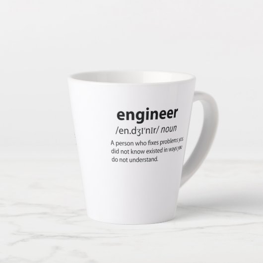 Engineer Funny Dictionary Definition Latte Mok (Rechterhoek)