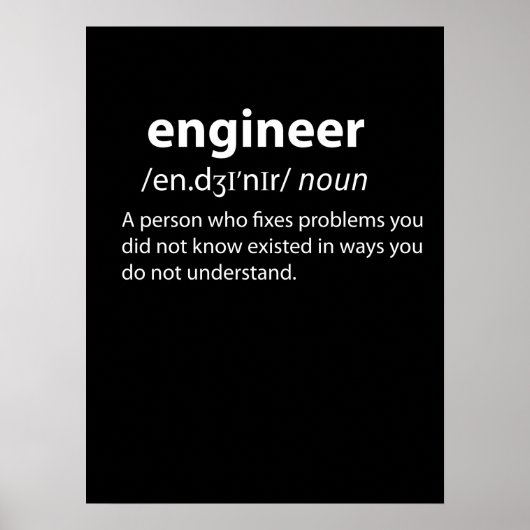 Engineer Funny Dictionary Definition Poster (Voorkant)