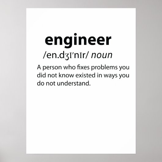 Engineer Funny Dictionary Definition Poster (Voorkant)