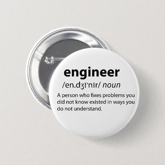 Engineer Funny Dictionary Definition Ronde Button 5,7 Cm (Voorkant /achterkant)