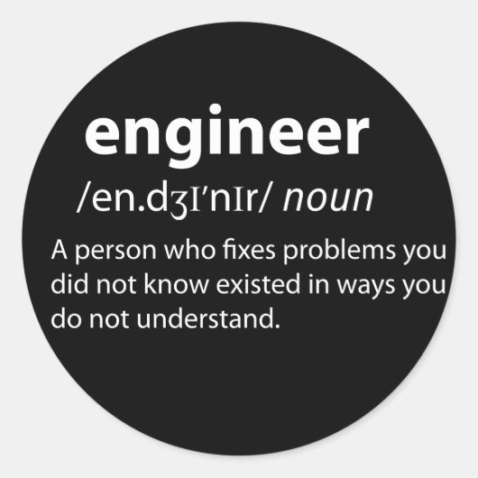 Engineer Funny Dictionary Definition Ronde Sticker (Voorkant)