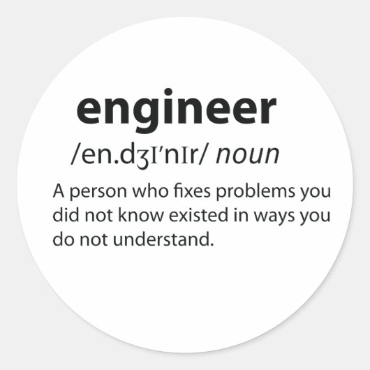 Engineer Funny Dictionary Definition Ronde Sticker (Voorkant)