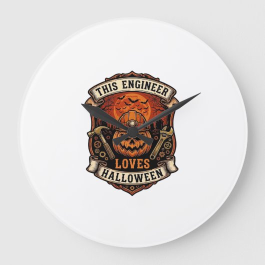 Engineer Loves Halloween Pompoen Harde Hoed Hamer  Grote Klok (Voorkant)