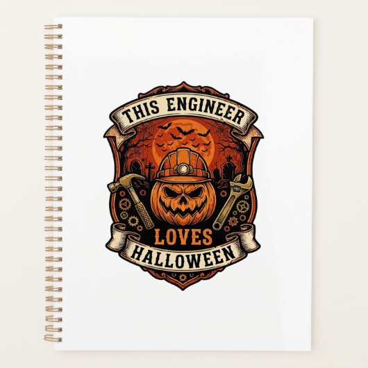 Engineer Loves Halloween Pompoen Harde Hoed Hamer Planner (Voorkant)