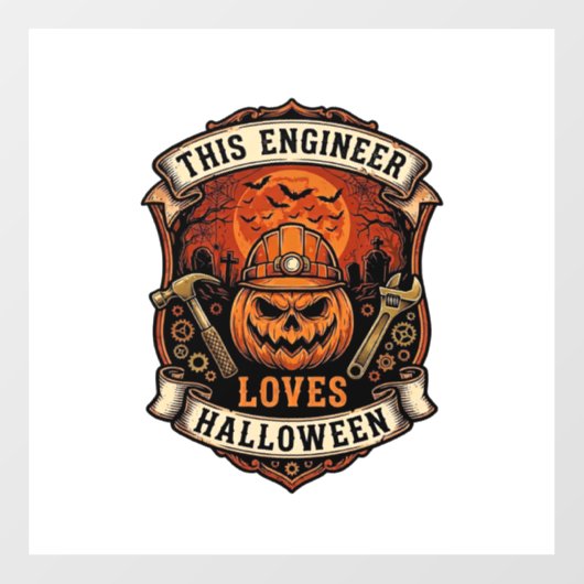 Engineer Loves Halloween Pompoen Harde Hoed Hamer  Raamsticker (Vel)