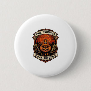 Engineer Loves Halloween Pompoen Harde Hoed Hamer  Ronde Button 5,7 Cm