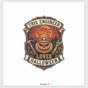 Engineer Loves Halloween Pompoen Harde Hoed Hamer  Sticker