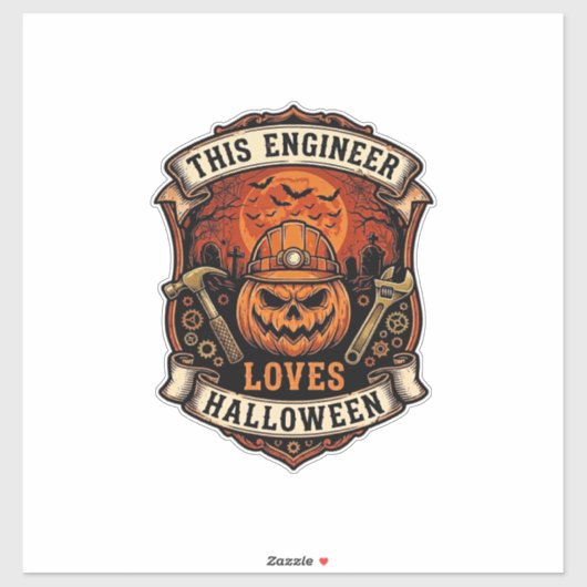 Engineer Loves Halloween Pompoen Harde Hoed Hamer Sticker (Vel)