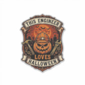 Engineer Loves Halloween Pompoen Harde Hoed Hamer Sticker (Voorkant)
